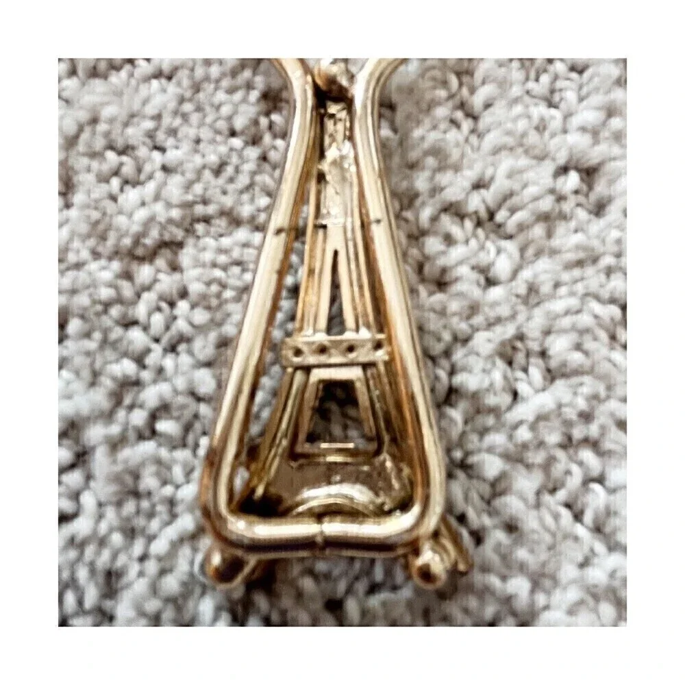 Vintage Eiffel Tower Bottle Opener Gold Green Gem Faux Emerald Paris France
